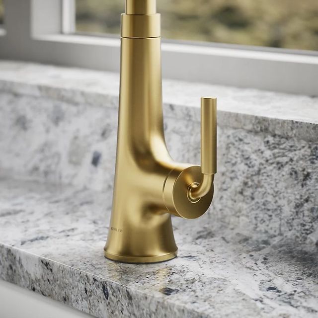 KOHLER® Tone® Vibrant Brushed Moderne Brass Kitchen Sink Faucet with 3-Function Sprayhead-4