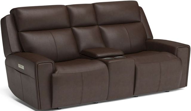 Flexsteel® Barnett Chocolate Power Reclining Loveseat with Console and Power Headrests and Lumbar-0