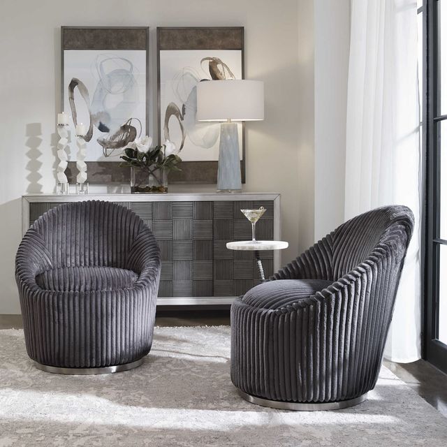 Uttermost® Crue Gunmetal Swivel Chair-1