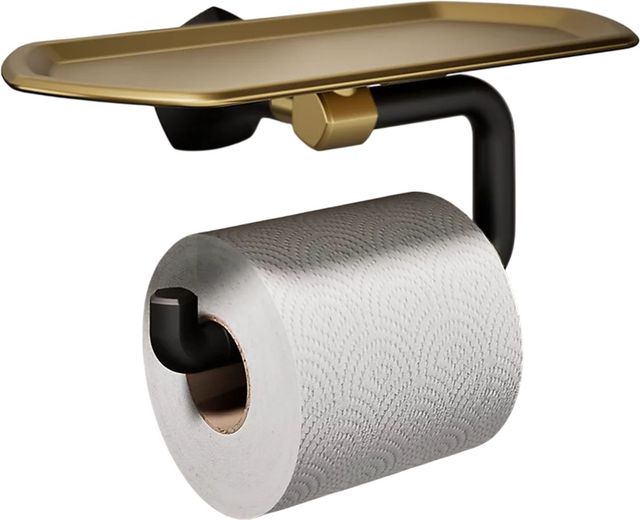 KOHLER® Occasion® Matte Black with Brushed Moderne Brass Toilet Paper Holder with Tray-1