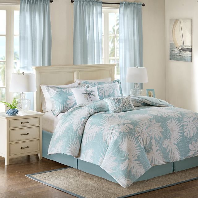 Olliix by Harbor House 5 Piece Blue Full/Queen Palm Grove Cotton Printed Duvet Cover Set-1