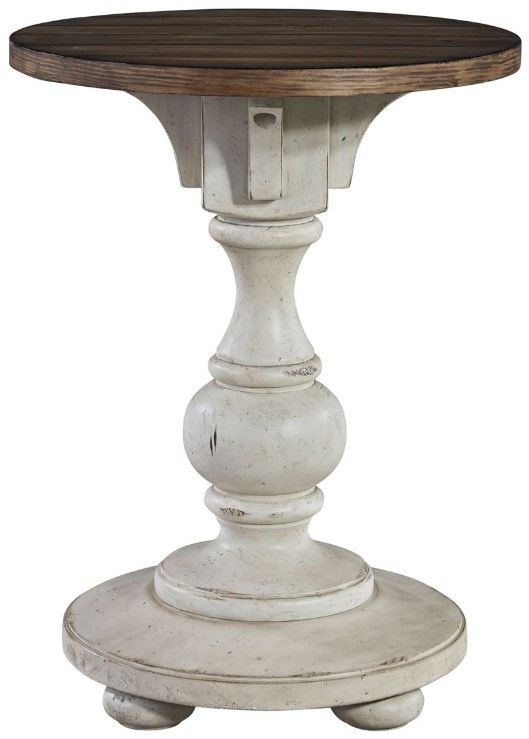 Liberty Furniture Morgan Creek Wirebrushed Tobacco Chairside Table with Antique White Base-0