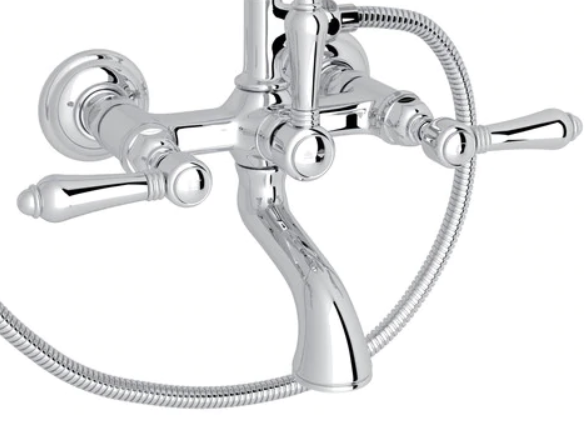 Rohl® Italian Bath Collection Polished Chrome Exposed Wall Mount Tub Filler with Handshower-2