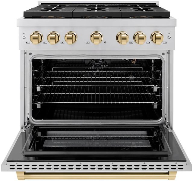 ZLINE Autograph Edition Paramount Series 36" Stainless Steel Pro Style Gas Range with Polished Gold Accents -1