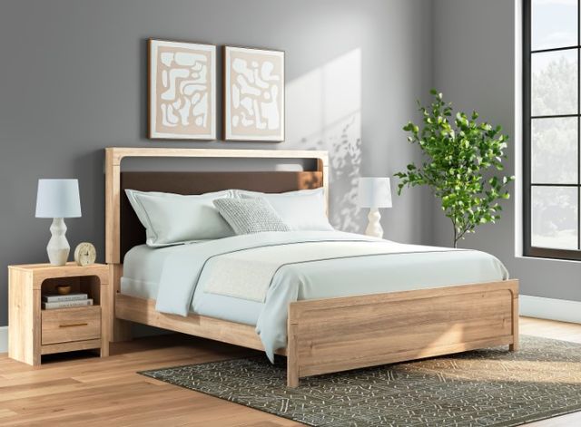 Signature Design by Ashley® Hollymount Tan King Upholstered Panel Bed-1