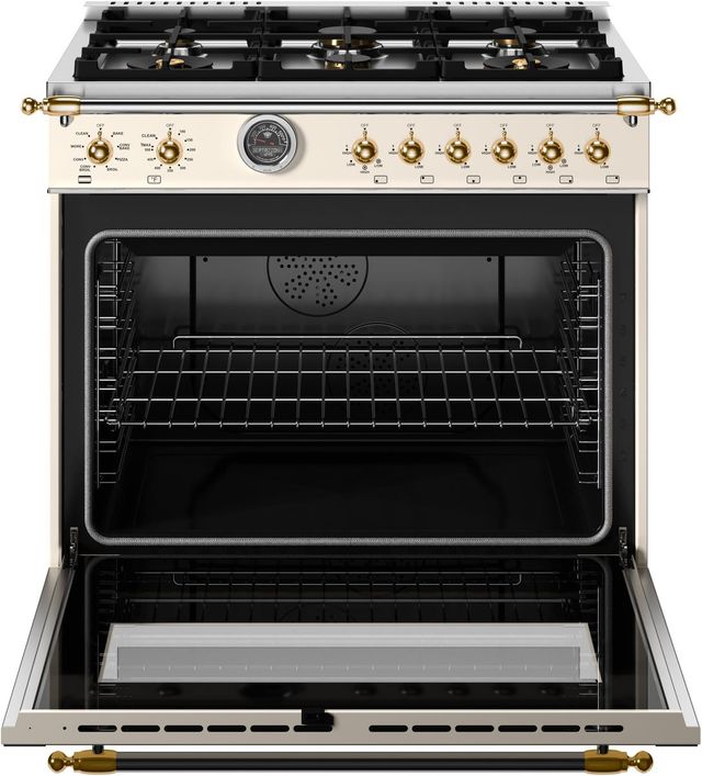 Bertazzoni Heritage Series 36" Fingerprint Resistant Avorio Pro Style Dual Fuel Range with Gold Accents-1