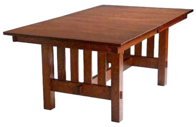 Members Amish Customizable Heritage Woodcrafters Heavy Mission 42" x 66" Trestle Dining Table with 2-Leaves-0
