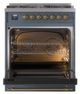 Ilve® Nostalgie II Noblesse 30" Blue Gray Pro Style Dual Fuel Range with Brass Trim-2