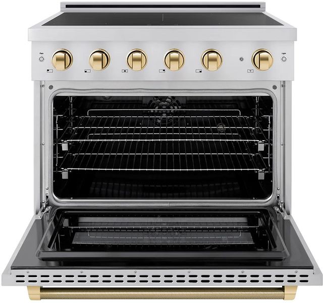 ZLINE Autograph Edition Paramount 36" Stainless Steel Pro Style Induction Range with Polished Gold Helix Handle and Accents-1