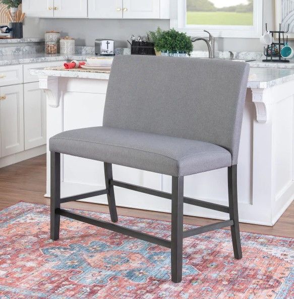 Powell® Seneca Gray Upholstered Counter Bench-1