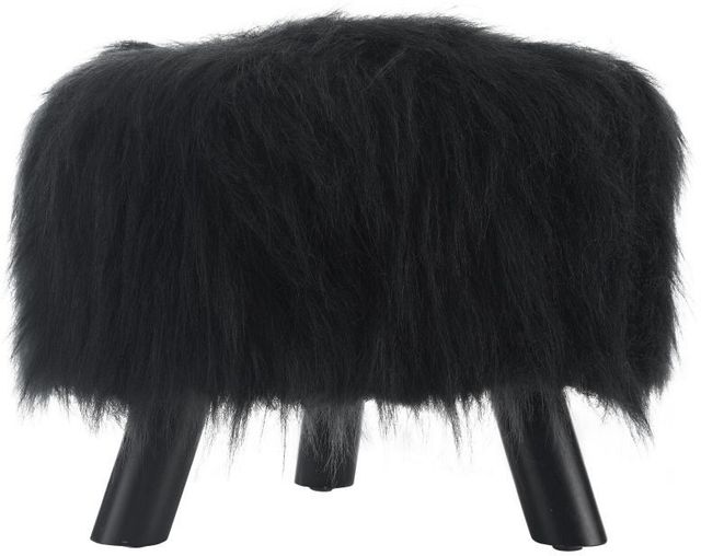 Linon Black Faux Fur Foot Stool-1