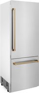 ZLINE Autograph Edition 30" 16.1 Cu. Ft. Stainless Steel Bottom Freezer Refrigerator with Water Dispenser and Ice Maker in Champagne Bronze Accents-3