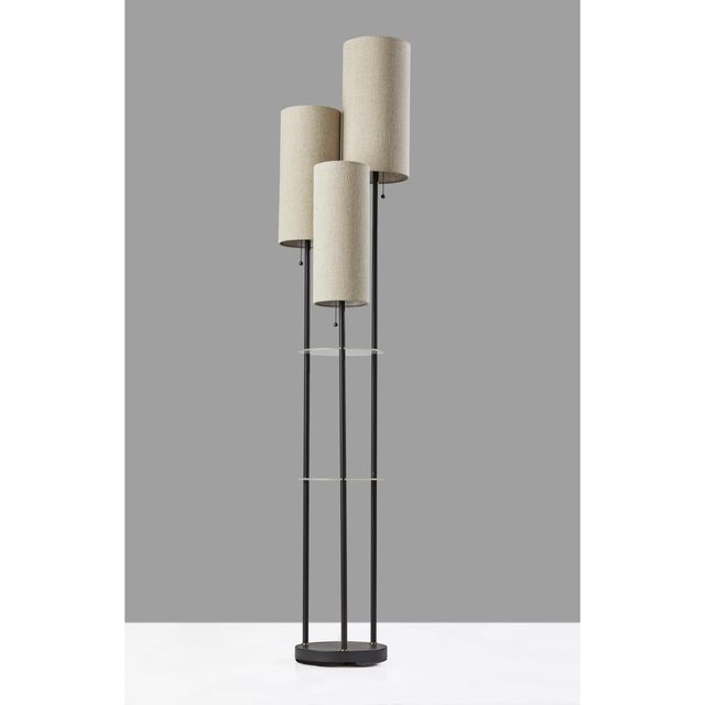 Adesso® Trio Black/Antique Brass Shelf Floor Lamp-1