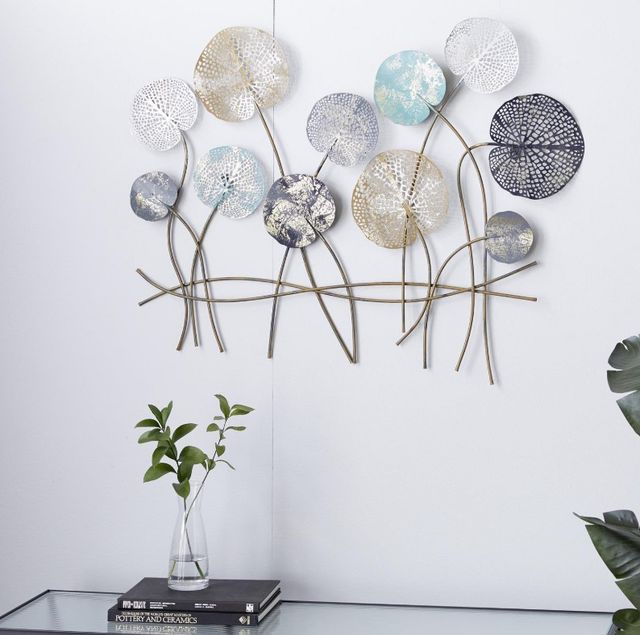 Deco Marche Blue Floral Cut-Out Wall Decor with Gold Foil Accents-3
