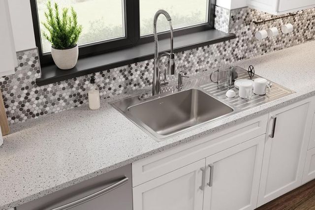 Elkay Lustertone® Classic Lustrous Satin 43" x 22" x 10" 4-Hole Single Bowl Drop-In Sink with Left Drainboard-2