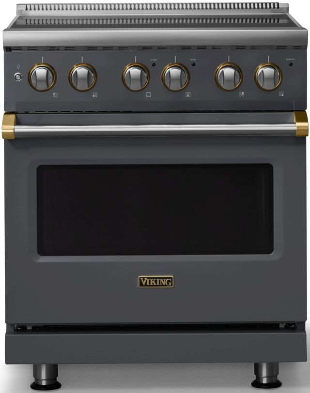 Viking® 5 Series 30" Cast Black Pro Style Electric Range with Brushed Brass Trim-0