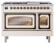 Ilve® Nostalgie II Noblesse 48'' Antique White Pro Style Dual Fuel Range with Burnished Trim-1