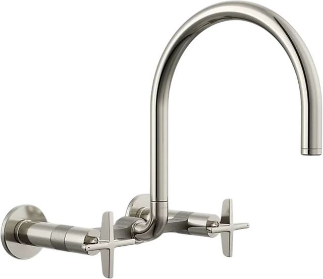 KOHLER® Billet® Vibrant Polished Nickel 12" 2-Hole Wall-Mount Bridge Kitchen Sink Faucet with Cross Handles-0