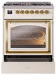 Ilve® Nostalgie II Noblesse 30" Antique White Pro Style Dual Fuel Range with Brass Trim-3