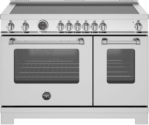front view of the Bertazzoni Master Series 48" Fingerprint Resistant Stainless Steel Freestanding Induction Range
