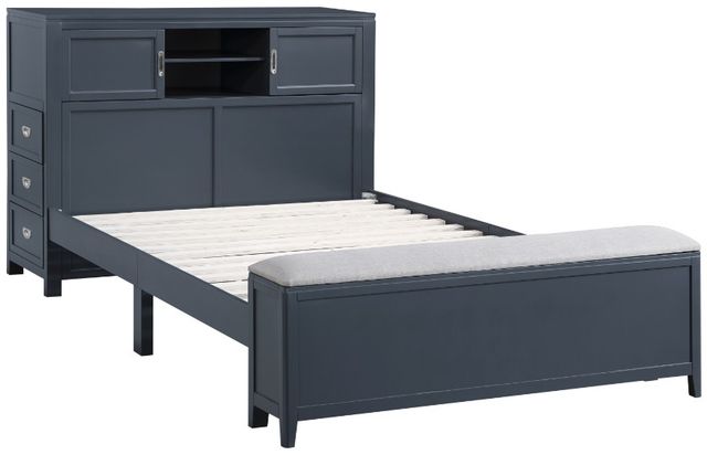 Homelegance® Sloane Navy Blue Full Youth Bookcase Platform Bed with Hidden Desk, Stool and Storage Bench-2