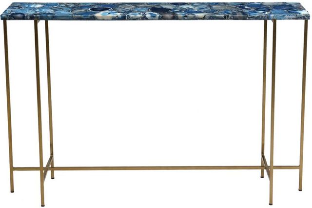 Moe's Home Collection Agate Blue Stone Top Console Table with Brass Iron Frame-1