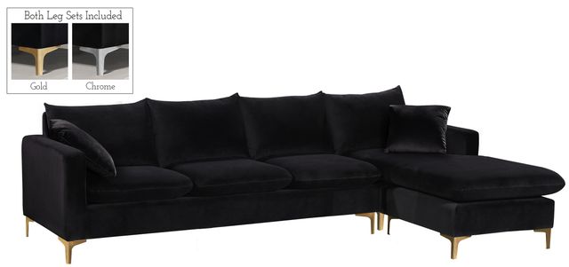 Meridian Furniture Naomi 2-Piece Black Velvet Reversible Sofa Chaise Sectional-0
