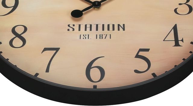 Monarch Specialties Inc. Antique Brown 20" Round Wall Clock with Standard Numbers on Distressed Prin-1