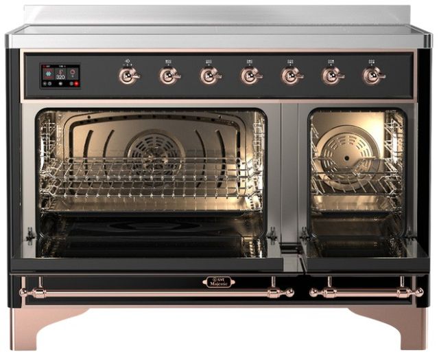 Ilve® Majestic III 48" Glossy Black Pro Style Induction Range with Solid Door and Copper Trim-1