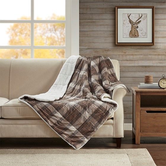 Olliix by Woolrich Lumberjack Brown 50x70" Polyester Cozy Spun and Berber Printed Throw-2