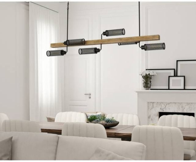 Cal® Lighting & Accessories Lenox Pine Wood Island Light Oak Chandelier-1