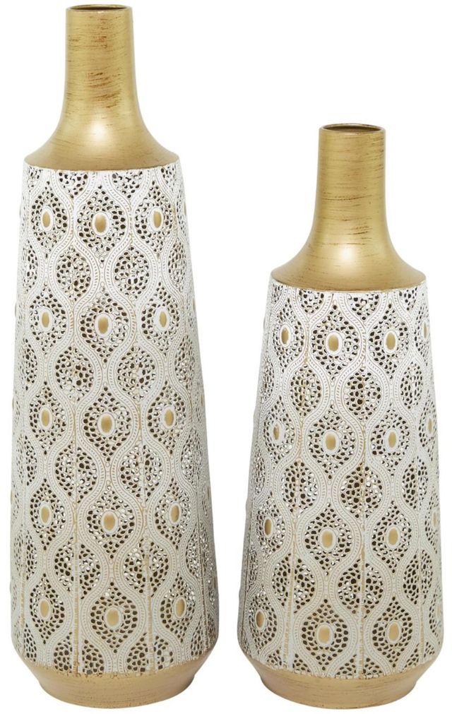 Deco Marche 2-Piece White Vase Set with Diamond Pattern-2