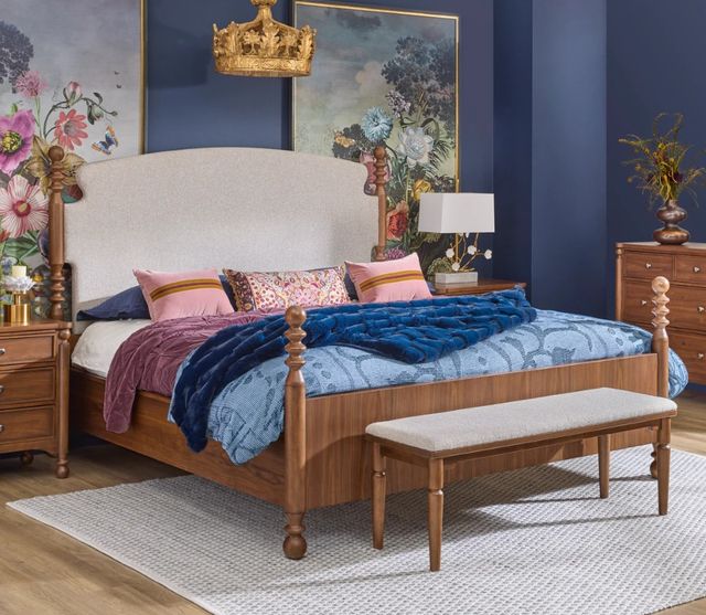 Flexsteel® Azalea Oatmeal/Walnut Queen Upholstered Panel Bed-1