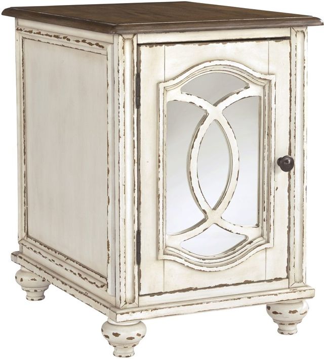 Signature Design by Ashley® Realyn Brown Cabinet Door Chairside End Table with White Base-0