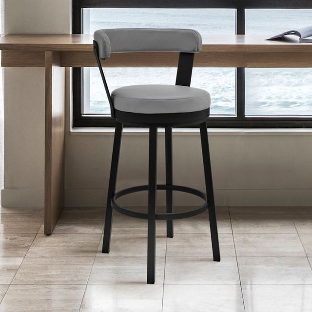 Armen Living Bryant Gray/Matte Black Swivel Bar Stool-1
