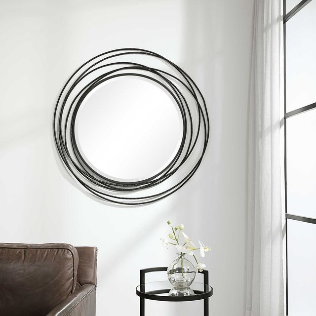 Uttermost® Whirlwind Satin Black Round Mirror-1