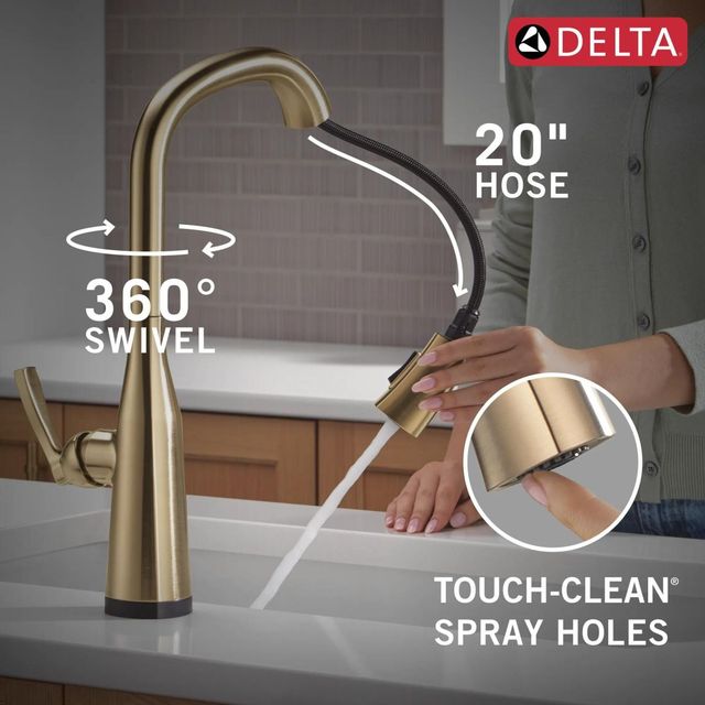 Delta Stryke® Lumicoat® Champagne Bronze VoiceIQ® Single Handle Kitchen Faucet with Touch2O® Technology-3