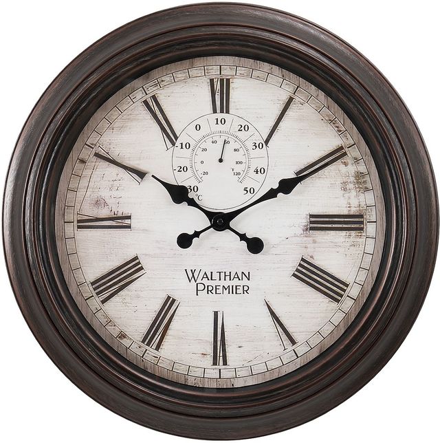 Monarch Specialties Inc. Brown 20" Round Wall Clock with Roman Numerals on Distressed Beige Backgrou-0