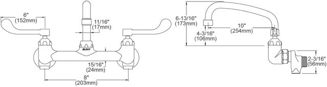 Elkay Chrome Foodservice 8" Centerset Wall Mount Faucet with 10" Arc Tube Spout and Wristblade Handles-1