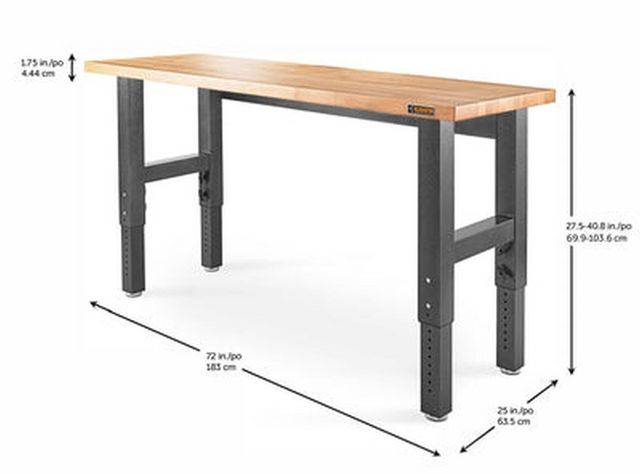 Gladiator® Hammered Granite 6' Adjustable Height Hardwood Workbench with Black Metal Legs-2