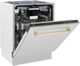 ZLINE Autograph Edition 24" Satin Stainless Steel Built In Dishwasher with Polished Gold Handle-3