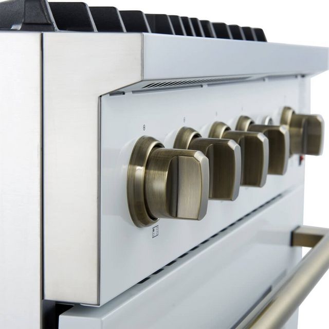 FORNO® Marco 30" White Pro Style Gas Range with Antique Brass Accents-3