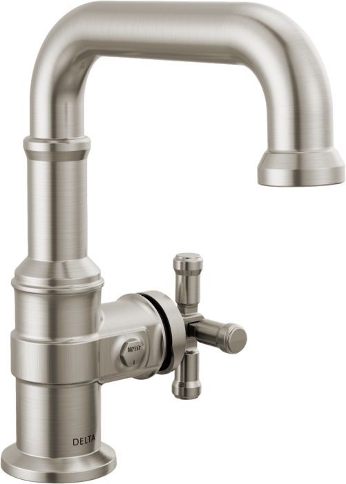 Delta Broderick® Lumicoat® Stainless Single Side Cross Handle Bathroom Faucet with Drain-0