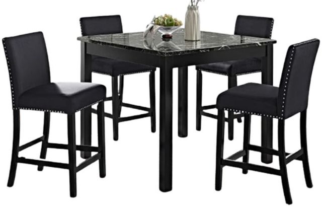 Crown Mark Lennon 5-Piece Black Counter Height Dining Set with Nailhead Trim-0