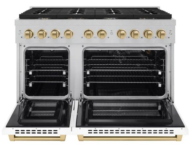 ZLINE Autograph Edition 48" Satin Stainless Steel Pro Style Gas Range with White Matte Door and Champagne Bronze Accents-1
