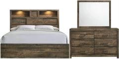 American Wholesale Furniture Bailey Music 3-Piece Warm Walnut Queen Bookcase Panel Bedroom Set