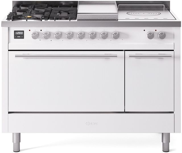 Ilve® Professional Plus II 48" White Pro Style Dual Fuel Range-0