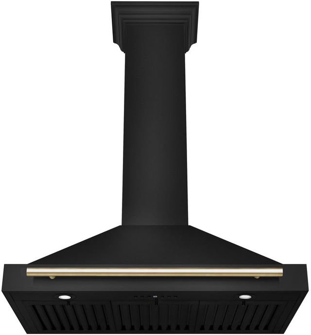 ZLINE Autograph Edition 36" Black Stainless Steel Wall Mounted Range Hood with Polished Gold Handle-3