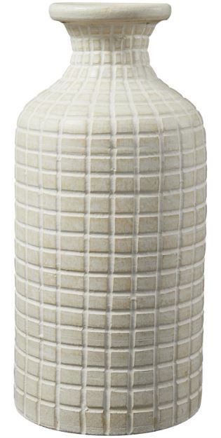 Deco Marche Cream Ceramic Textured Vase with Checkered Pattern-2