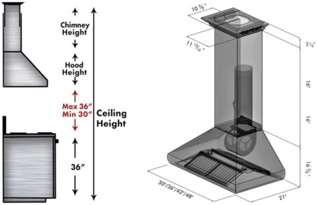 ZLINE 36" Stainless Steel Professional Convertible Vent Wall Mount Range Hood with Crown Molding-1